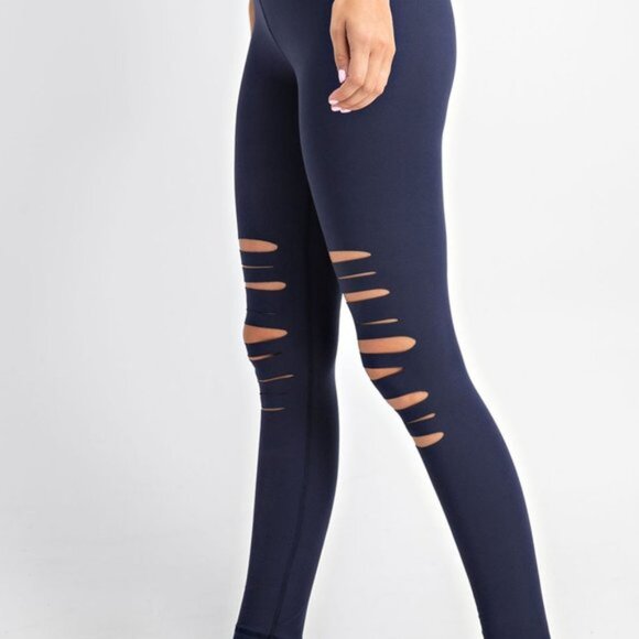 Ripped Cut-out Leggings for Women, Wide Waisted Yoga Pants, Tummy Control - Picture 7 of 9